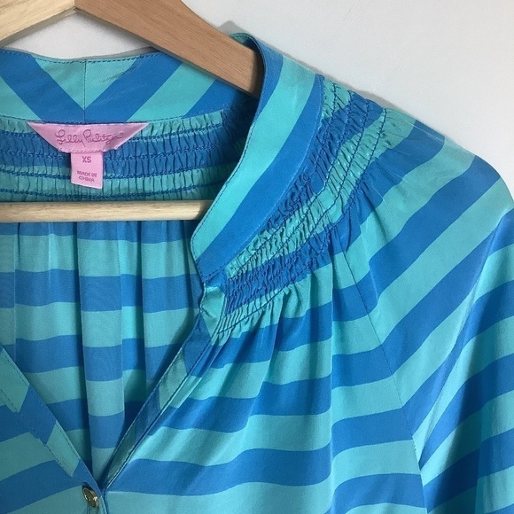 Lilly Pulitzer Silk Green‎ Elsa Striped Blouse XS - Picture 5 of 11